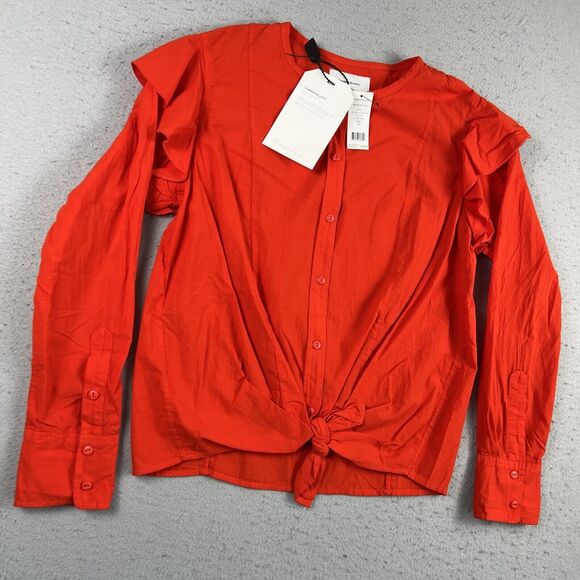 NWT Current Elliott The Asley Poinciana Orange Long Sleeve Button Up Blouse 2 - Picture 8 of 16